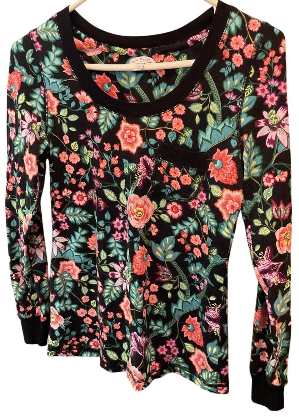 NEW Vera Bradley Size Small T-shirt with Chest Pocket Floral Long Sleeve